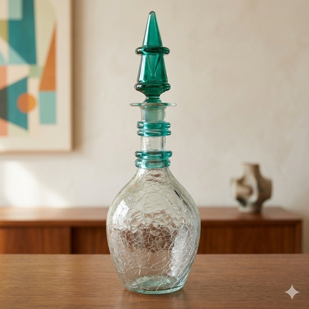 Blenko 475 Sea Green Decanter Crackle Glass‎ Winslow Anderson Era
